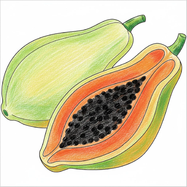 How to Draw a Papaya – Easy Step-by-Step Fruit Drawing for Kids