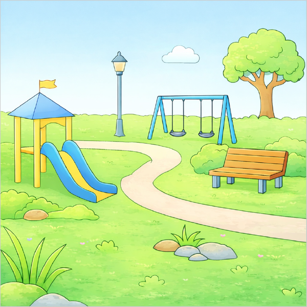 How to draw a park scenery step by step for kids, easy landscape drawing tutorial, simple park scene sketch guide for beginners