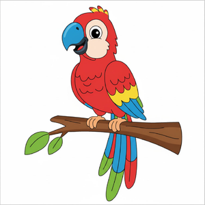 Learn to draw a parrot step by step for kids, colorful easy parrot drawing tutorial, printable worksheet bird sketch guide
