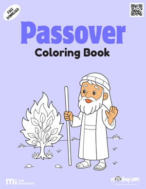 Passover coloring book for kids featuring Seder plates, matzah, candles, and family scenes, a cultural holiday-themed PDF activity.