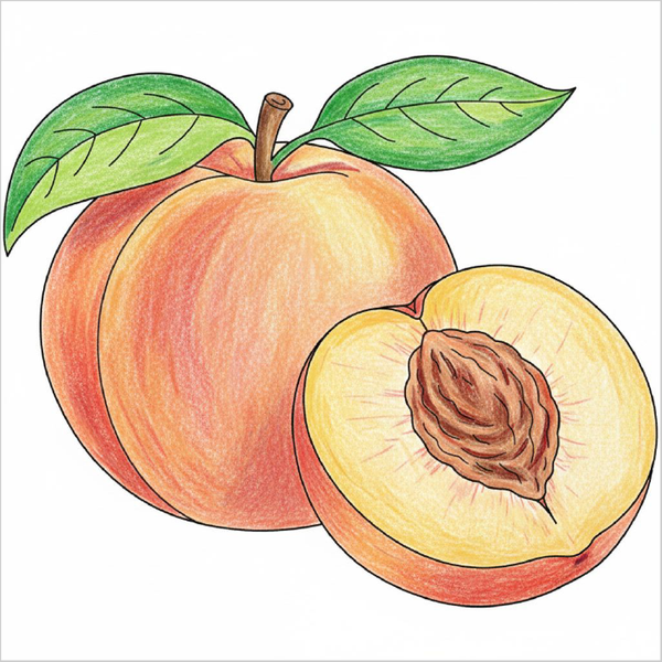 How to Draw a Peach – Easy Step-by-Step Fruit Drawing for Kids