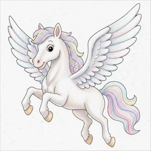 Easy Pegasus illustration for children featuring playful wings and simple line art.