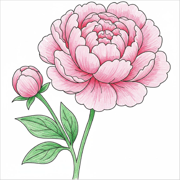 How to Draw a Peony – Easy Step-by-Step Flower Drawing for Kids