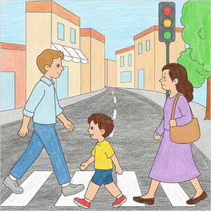 Easy street scene with people walking drawing.