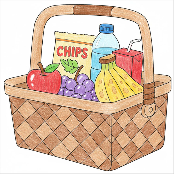 How to Draw a Picnic Basket – Easy Step-by-Step Outdoor Drawing for Kids