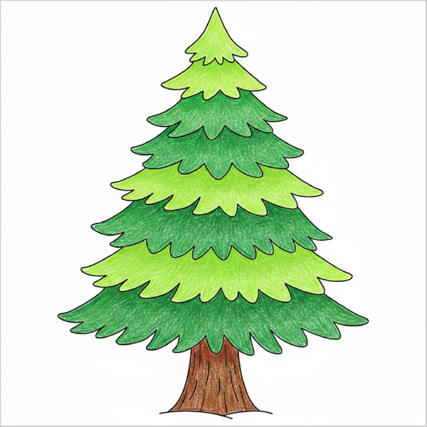 How to draw a pine tree easily for kids using basic shapes and beginner-friendly steps.