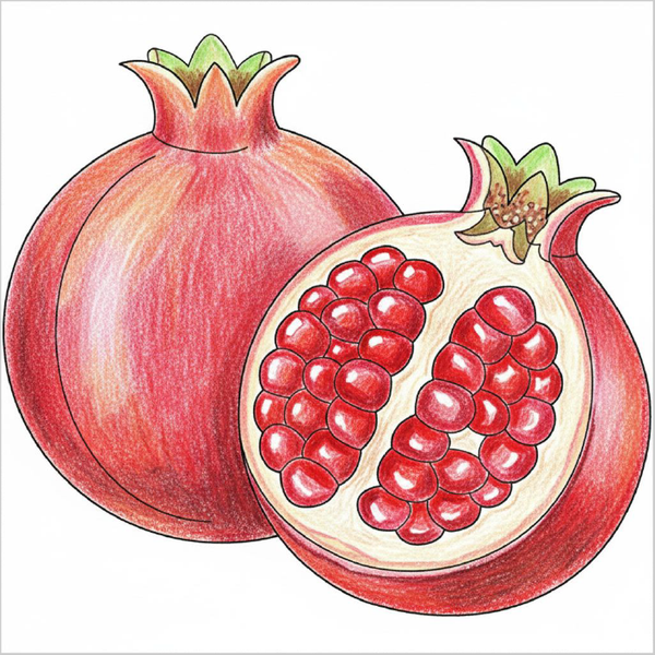How to Draw a Pomegranate – Easy Step-by-Step Fruit Drawing for Kids
