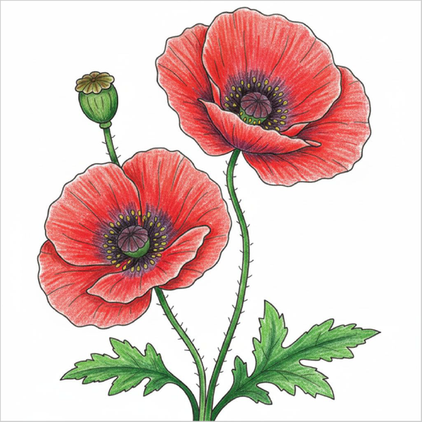 How to Draw a Poppy Flower – Step-by-Step Flower Drawing for Kids