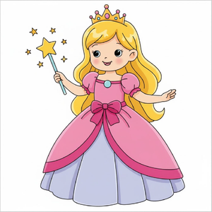 How to draw a princess step by step for kids, easy cute princess drawing tutorial, simple fairy tale character sketch for beginners