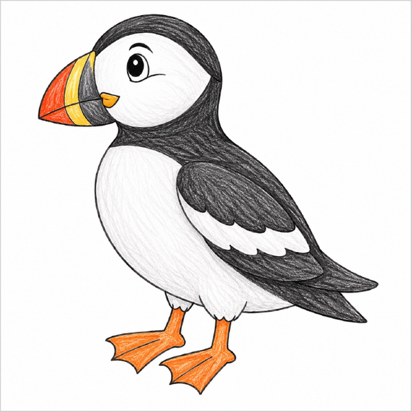 How to Draw a Puffin – Easy Step-by-Step Seabird Drawing for Kids