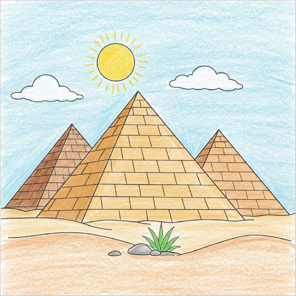 How to Draw a Pyramid – Easy Step-by-Step Landmark Drawing for Kids