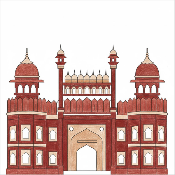 How to Draw the Red Fort – Easy Step-by-Step Monument Drawing for Kids