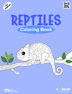 Free printable reptile colouring page for kids featuring a lizard, snake, and turtle in nature, an educational wildlife-themed PDF activity for children to colour.