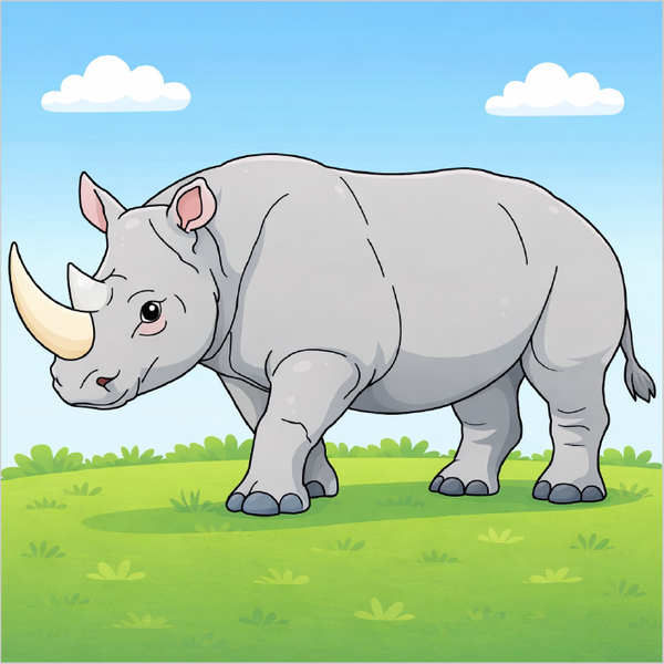 How to draw a rhinoceros step by step for kids, easy cute rhino drawing tutorial, simple animal sketch guide for beginners