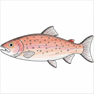 How to draw a salmon step-by-step for kids in an easy fish drawing tutorial using simple shapes and lines.