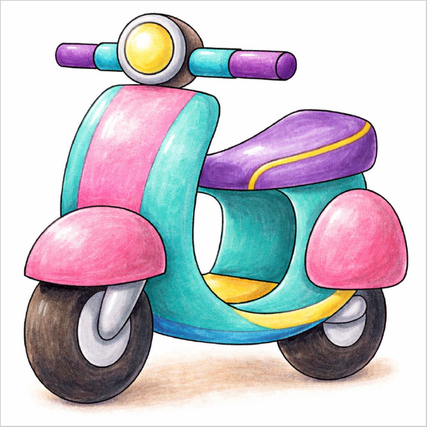 How to Draw a Scooter – Step-by-Step Vehicle Drawing for Kids