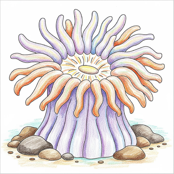How to Draw a Sea Anemone – Easy Step-by-Step Ocean Creature Drawing for Kids