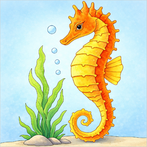 How to draw a seahorse step by step for kids, easy cute seahorse drawing tutorial, simple ocean animal sketch guide for beginners