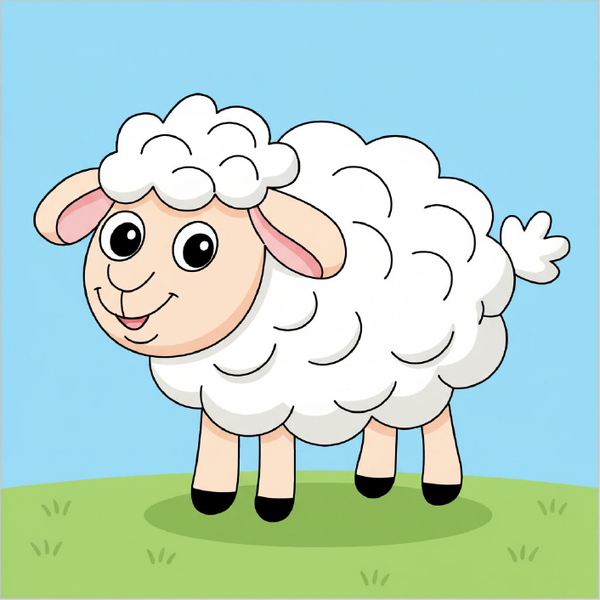 Easy sheep drawing for kids step by step, cute fluffy sheep sketch tutorial, simple animal drawing for beginners