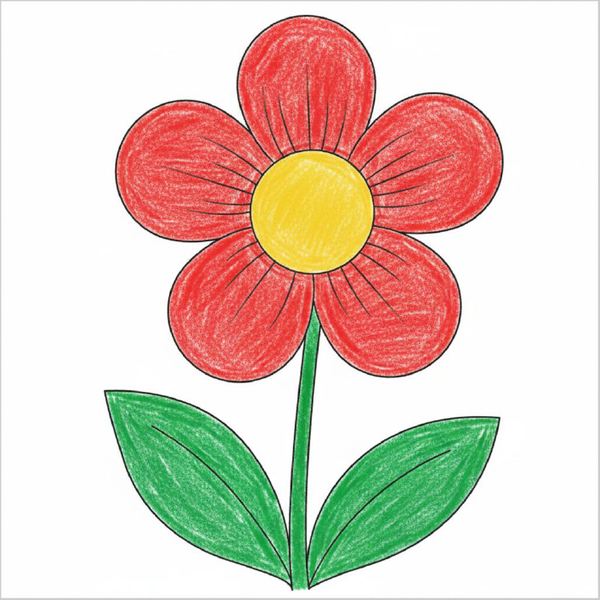 How to draw a flower easily for kids using basic shapes and structured drawing steps.