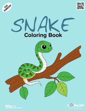 Snake colouring page for children – printable illustration of a friendly snake in nature, ideal for animal-themed learning.