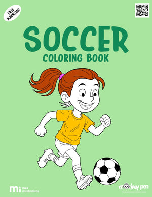 Soccer colouring page for children – printable scene with a player, ball, and goalpost to foster sports-related creativity.