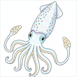 Adorable squid artwork with clear and simple lines.