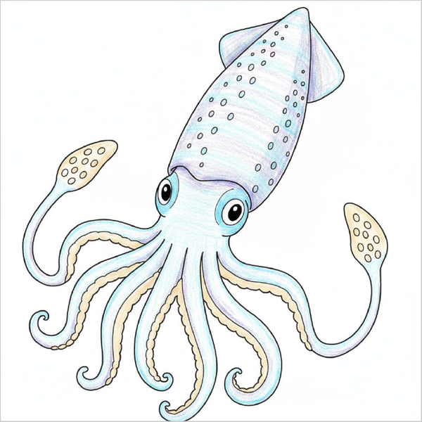 Adorable squid artwork with clear and simple lines.