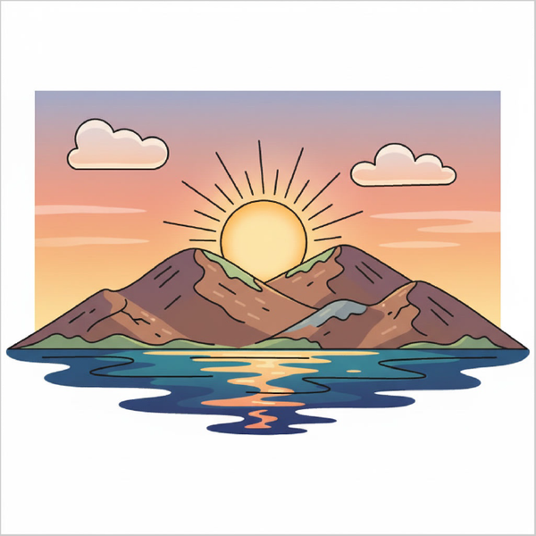 How to draw a sunrise step by step, easy landscape sunrise drawing tutorial, simple scenery sketch for beginners