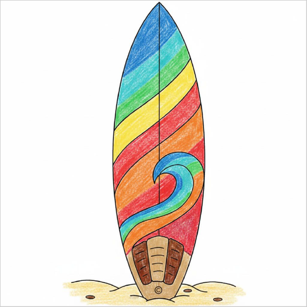 How to Draw a Surfboard – Step-by-Step Beach Drawing for Kids