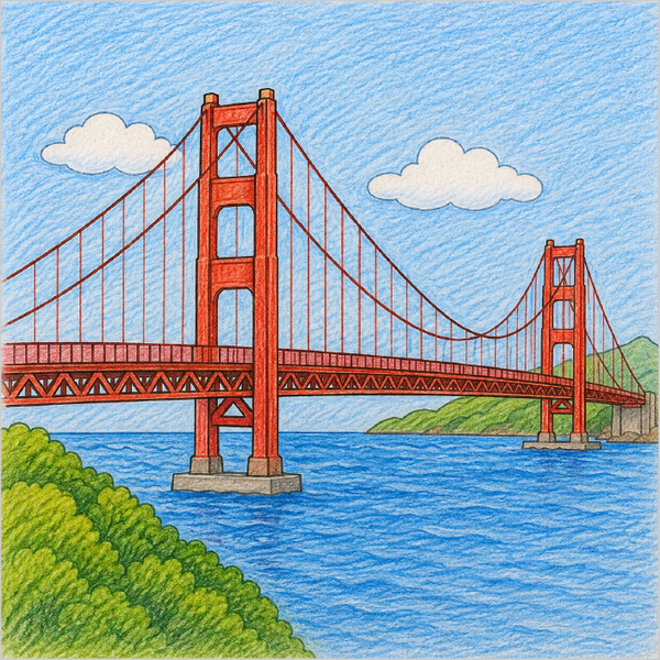 Easy suspension bridge drawing for children
