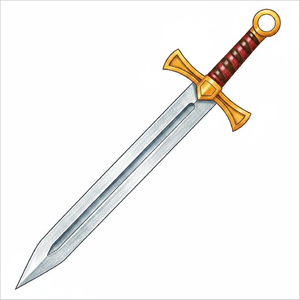Sword sketch guide with blade edge and handle details.