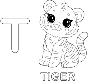 T for Tiger coloring page – printable animal drawing for children