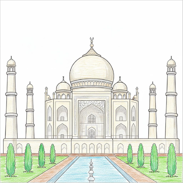 How to Draw the Taj Mahal – Step-by-Step Monument Drawing for Kids