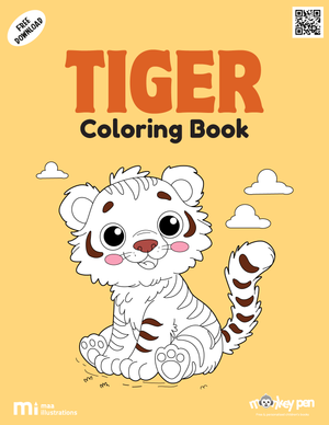 Tiger coloring book for kids featuring striped tigers in jungle settings, a wildlife-themed PDF activity.
