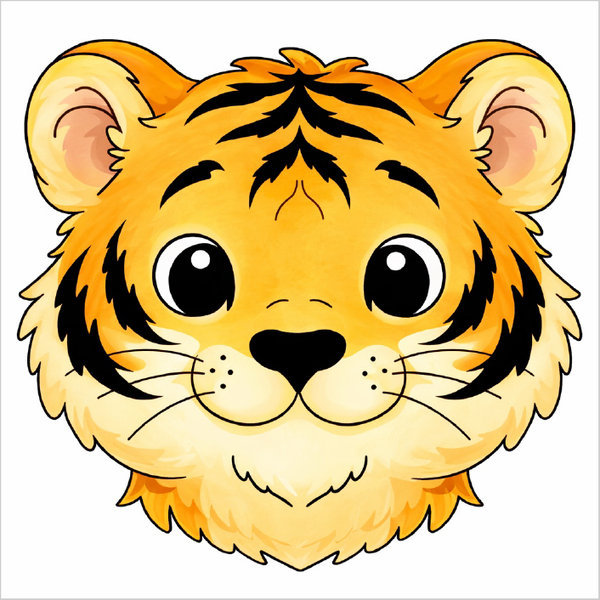 How to draw a tiger face step by step for kids, easy cute tiger drawing tutorial, simple jungle animal sketch guide