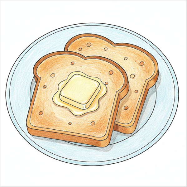 Simple toast drawing for kids with a cute smiling face and bold easy outlines for coloring fun