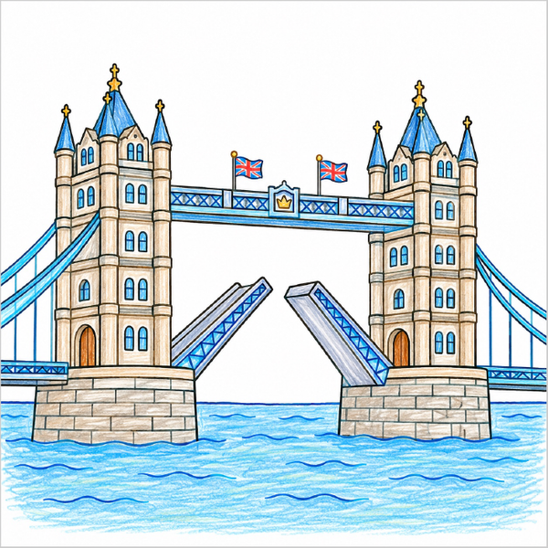 How to Draw Tower Bridge – Easy Step-by-Step Landmark Drawing for Kids