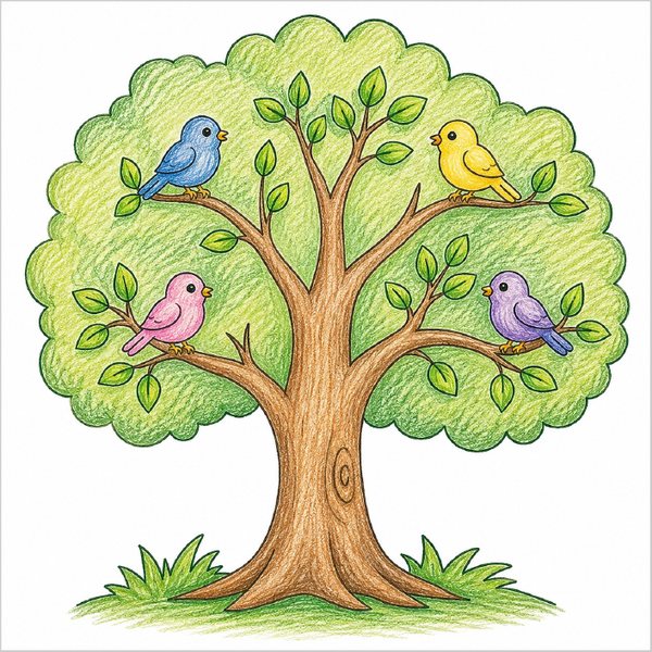 How to Draw a Tree with Birds – Easy Step-by-Step Nature Scene Drawing for Kids