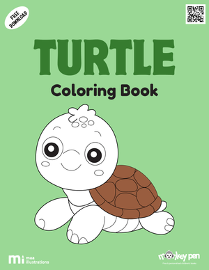 Turtle coloring book for kids featuring turtles swimming and resting on beaches, a peaceful nature-themed PDF activity.
