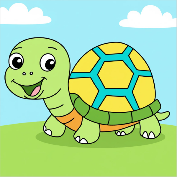 Easy turtle drawing for kids step by step, cute cartoon turtle tutorial, simple animal sketch for beginners