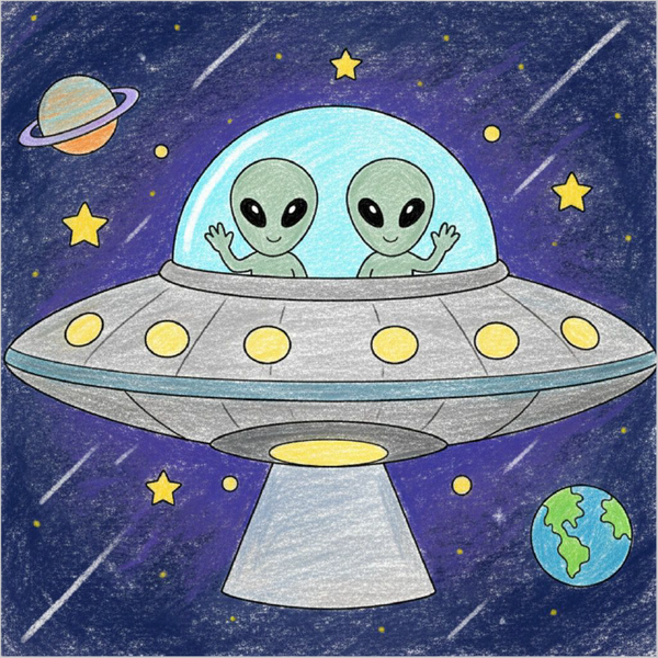 How to Draw a UFO – Easy Step-by-Step Spacecraft Drawing for Kids