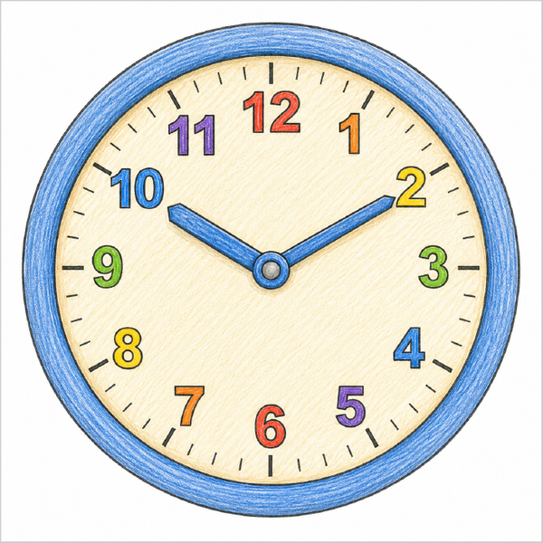 Step-by-step wall clock drawing tutorial for kids showing how to draw a wall clock with simple shapes and easy lines.