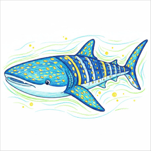 Young artist guide showing how to draw a whale shark easily.