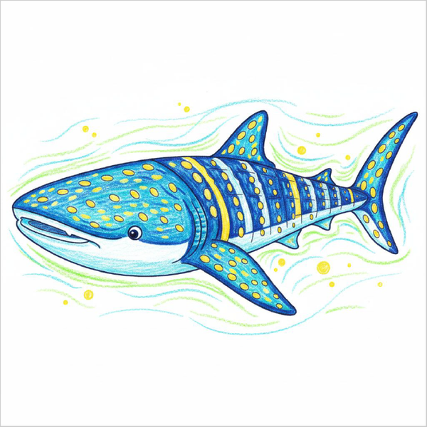 How to draw a whale shark easily for kids using basic shapes and structured drawing steps.