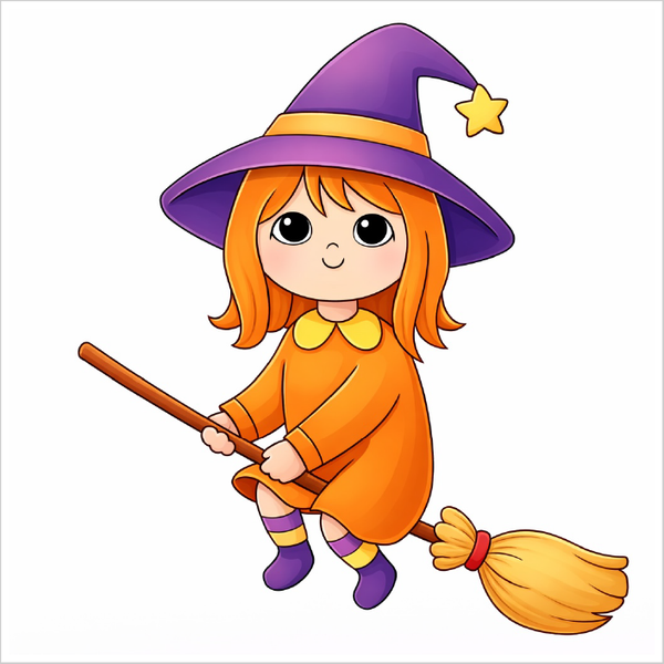How to draw a witch step by step for kids, easy Halloween witch drawing tutorial, simple spooky character sketch guide
