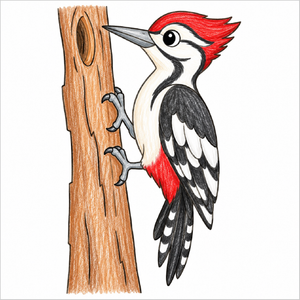 Easy woodpecker bird drawing for beginners.
