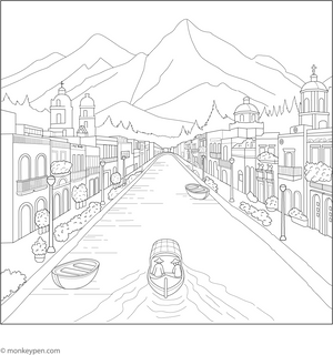 Xochimilco Canals Coloring Page – fun and educational printable for children