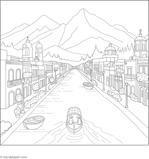 Xochimilco Canals Coloring Page – fun and educational printable for children