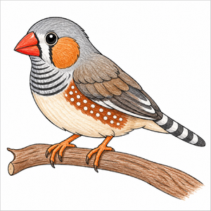 Cute zebra finch bird drawing for children.